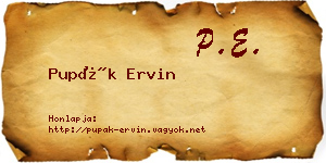 Pupák Ervin névjegykártya